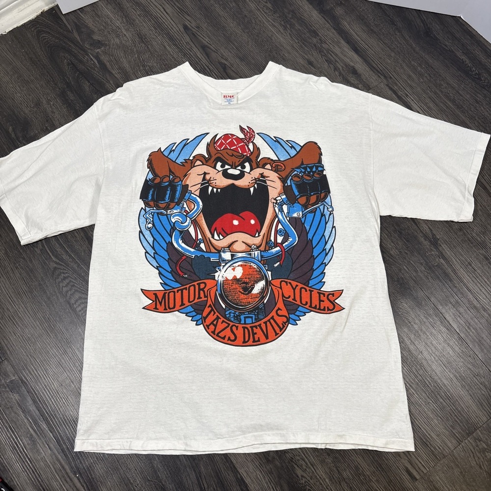 Vintage 90s Taz Motor Cycles Taz's Devils Graphic T-Shirt XL Looney Tunes